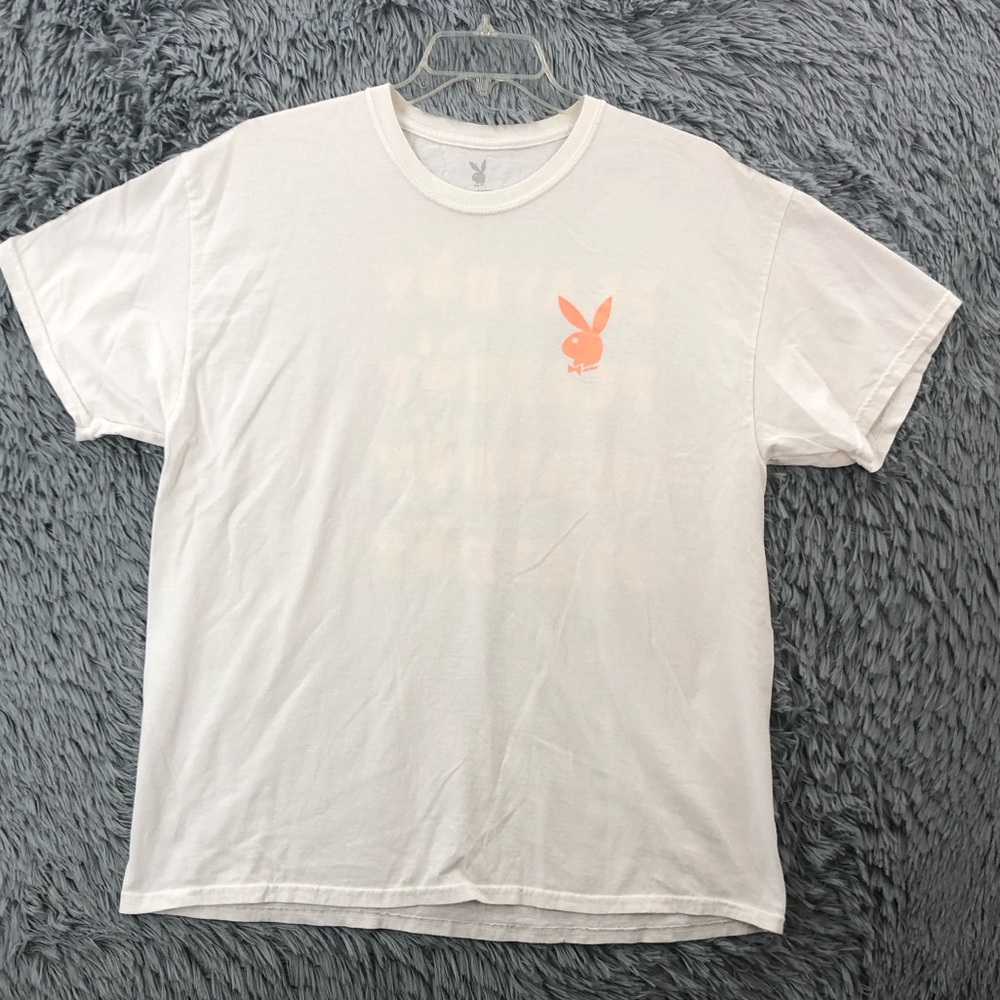 Playboy Tshirt Unisex Xl Logo Bunny Spellout White Shirt